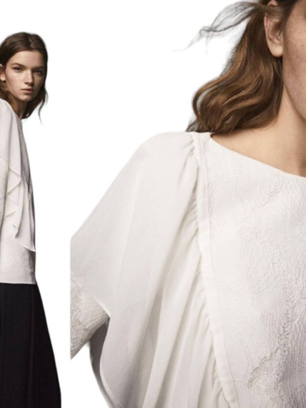 Massimo Dutti White Lace Overlay Blouse